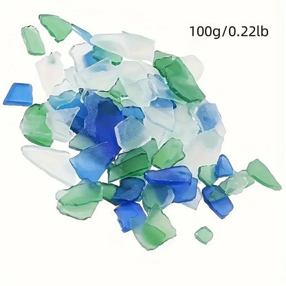 Craft decorations, sea colored glass shards, light frosted vase inlaid with glass, beach wedding party decorations, home deco