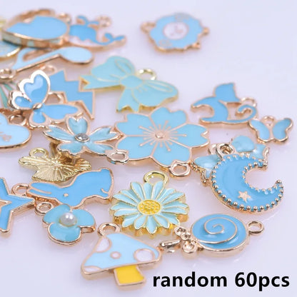 30/60/100pcs Random Mix Enamel/Drip Oil Charms For Jewelry Making Bulk Trinkets Charm Flower Heart Animal Bag Charm DIY Penda