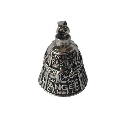 Vintage 3D Design Motorcycle Guardian Bell Punk Style Wing Design Biker Good Luck Charm Alloy Retro Angel Pendant Bell Men