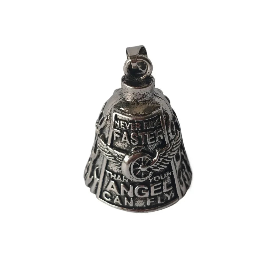 Vintage 3D Design Motorcycle Guardian Bell Punk Style Wing Design Biker Good Luck Charm Alloy Retro Angel Pendant Bell Men - 