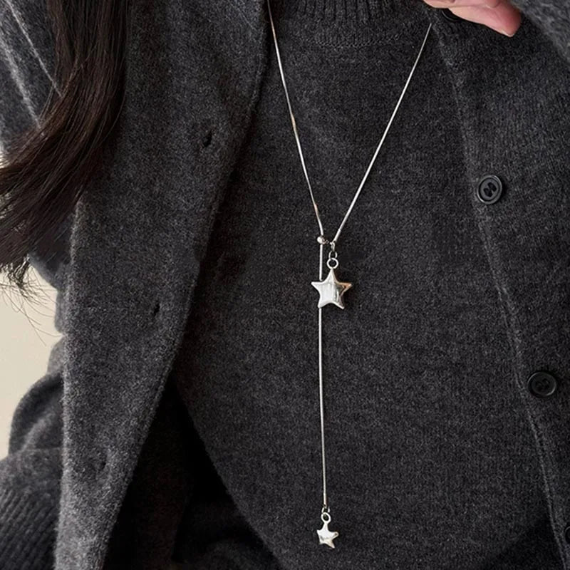 Minimalist Asymmetry Star Lariat Necklace for Women Adjustable Y-shaped Titanium Steel Chain Casual Daily & Party Jewelry Gif