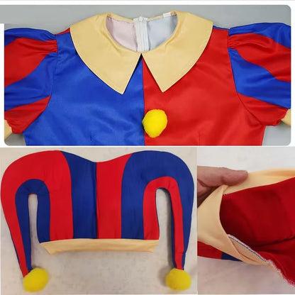 Pomni Cosplay Jumpsuit with Hat aShoes Cover Gloves Magical Virtual Circus Outfits for Halloween Carnival Circus Pomni Costum