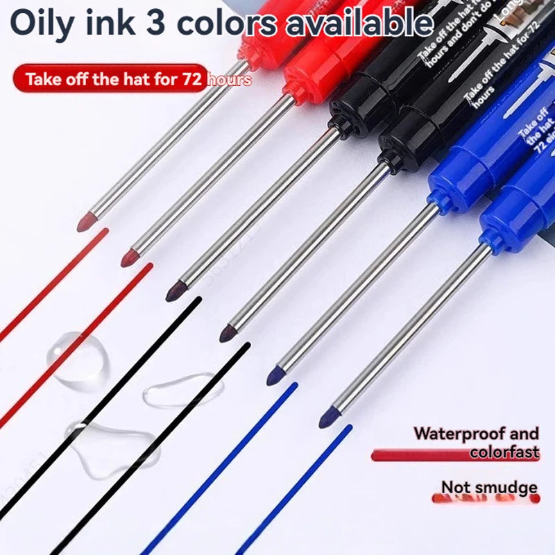 45mm Waterproof Deep Hole Marker Pens Long Nib Head Carpenter Pen White/Black/Blue Ink for Multi-Purpose Woodworking Hand Too