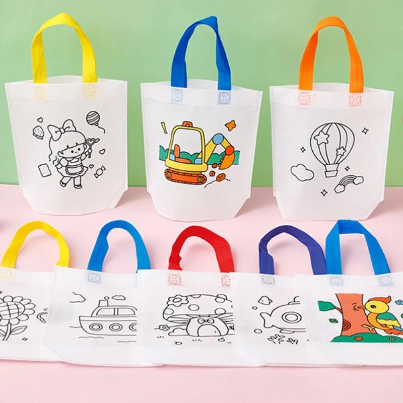 24pcs(12 Bags+12 Markers), DIY Graffiti Pack with Colored Markers, Reusable Animal Art Party Gift Bags, Storage Accessories