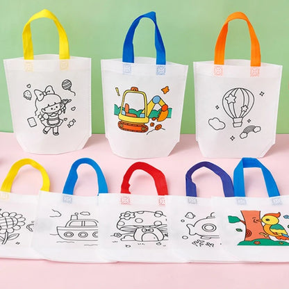 24pcs(12 Bags+12 Markers), DIY Graffiti Pack with Colored Markers, Reusable Animal Art Party Gift Bags, Storage Accessories