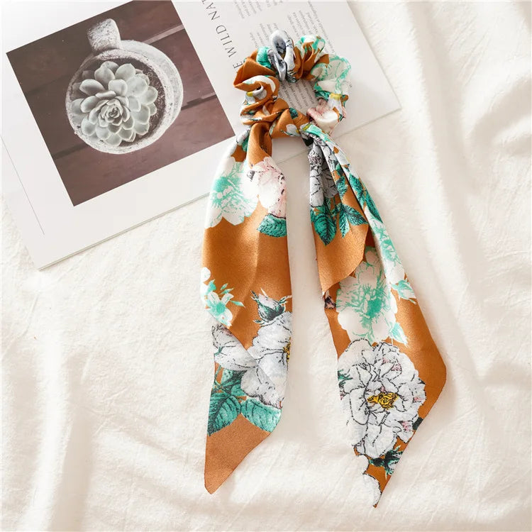 2022 Summer Vintage Print Flower Beach Bandana Hair Scarf Fashion Elastic Rubber Headbands for Women Girl Hair Accessories - 