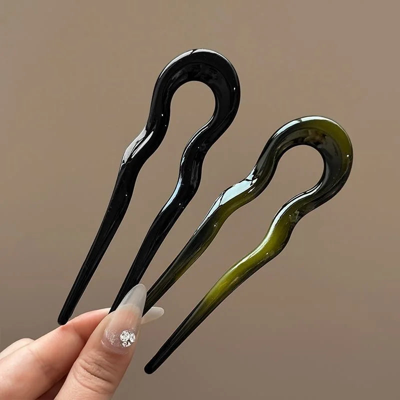 New U-Shaped Hair Fork Women Fashion Tortoiseshell Acetate Hairpin Geometric Design Headwear Hair Sticks Girl Hair Accessorie