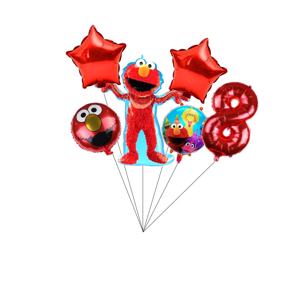 Cartoon Sesames Street Birthday Party Decor Elmo and Friends Theme Tablecloth Plate Balloon Set Cake Decor Baby Shower - 1Set