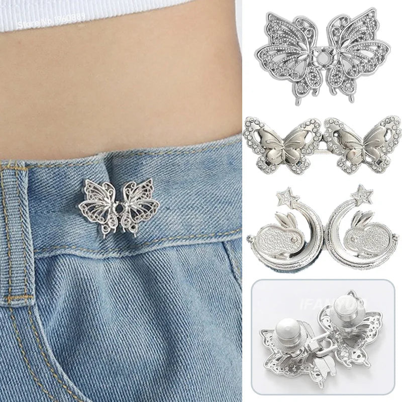 Jeans Button Adjustable Clips for Pant Skirts Waist Tightener Buckle Snap Button Adjuster Butterfly Pin Button Clothing Suppl