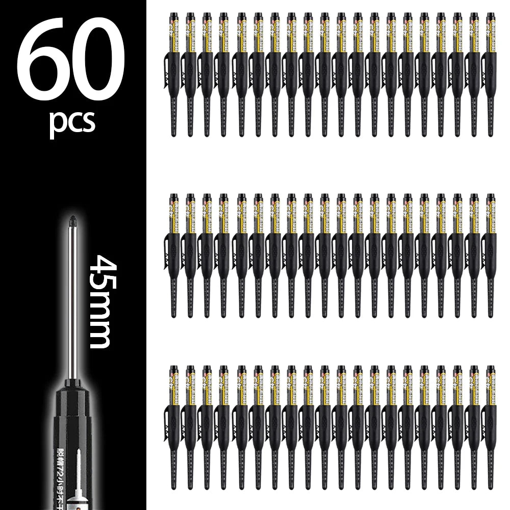 4-60Pcs 45mm Long Nib Head Carpenter Pen Deep Hole Marker Pens Black/Blue/Red/White for Measuring Woodworking Hand Tools - Bl