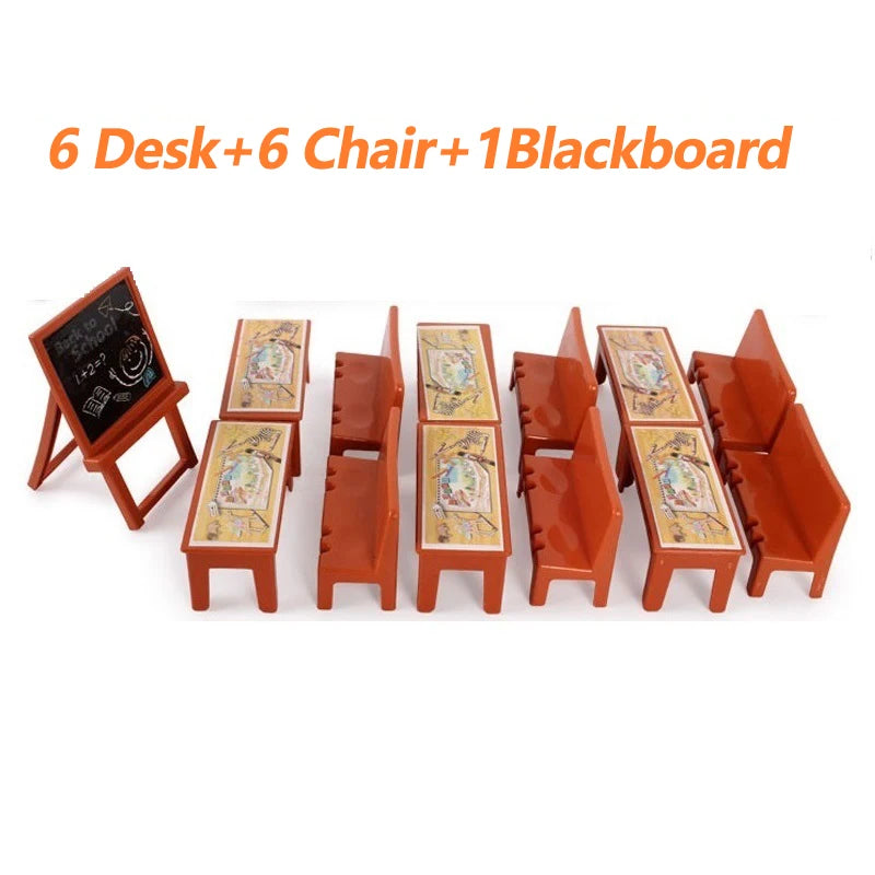 Mini Classroom Doll House Desk Chair Chalkboard Miniature School Playset Furniture Accessories Model Decoration For Kid Toy G