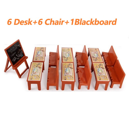 Mini Classroom Doll House Desk Chair Chalkboard Miniature School Playset Furniture Accessories Model Decoration For Kid Toy G