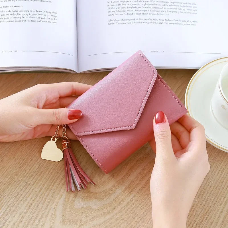Fashion Short Women Wallets PU Leather Women Luxury Tassels Wallet Hasp Small Wallet Trend Coin Purse Ladies Card Holder Pouc
