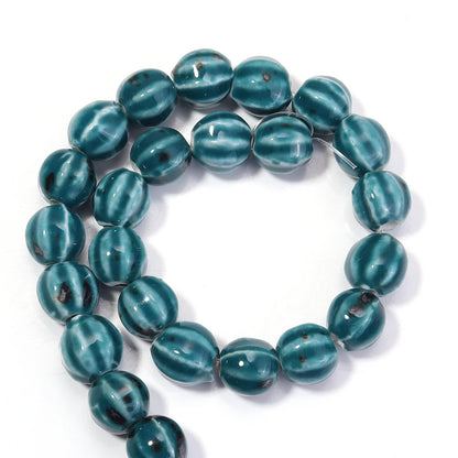 1 Strand Pumpkin Shape Stripe Ceramics Beads Colorful Floral Glaze Beads for Jewelry Making DIY Loose Spacer Beads Accessorie