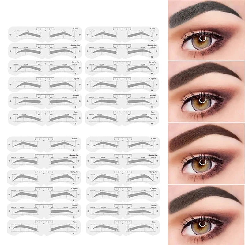 Reusable Eyebrow Stencil Set Soft Ruler Brow Definer Eye Brow Drawing Guide Styling Shaping Grooming Template Card Makeup Too