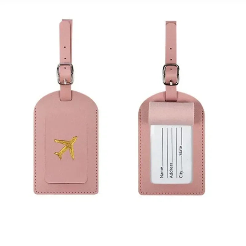 Stamped Leather Business Luggage Tag Suitcase Address Label Luggage Boarding Case Label Name ID Address Clip Travel Accessori