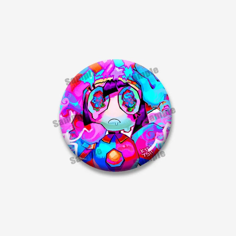Creative Funny P-Pomni Enamel Pins Cute Cartoon Character Round Brooch DIY Backpack Jacket Collar Badge Jewelry Gifts for Fri