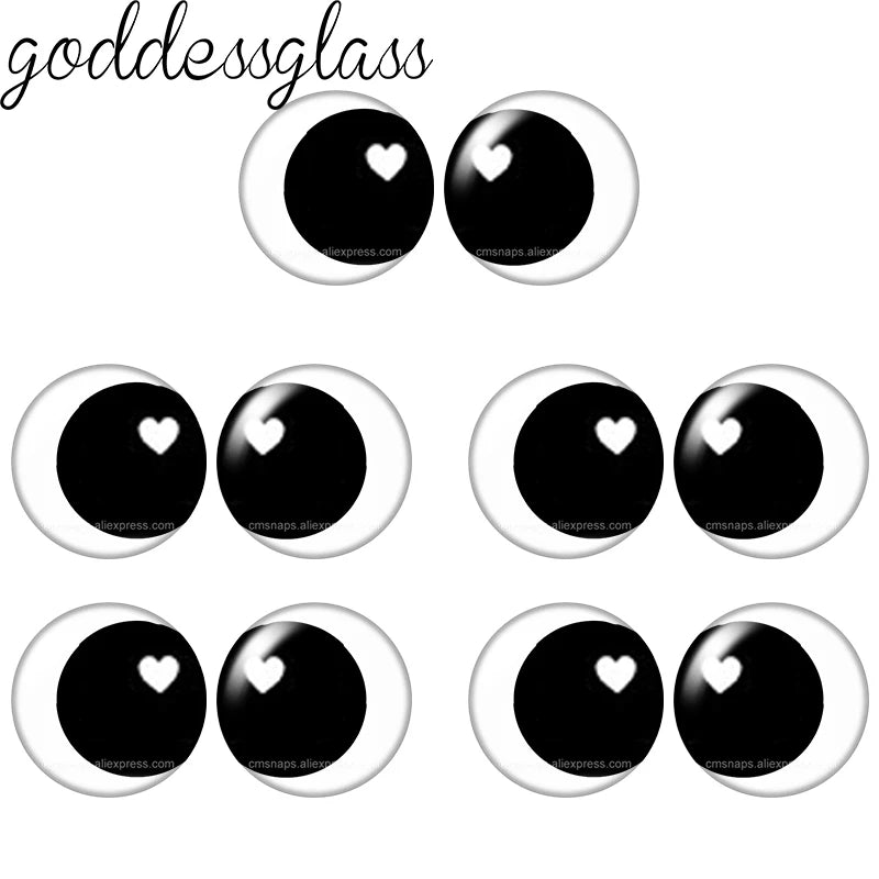 Glass Cartoon Doll Round Eyes Heart Pupil Lovely 10pcs 12mm/18mm/20mm/25mm Round Cabochon Flat Back Making Findings Jewelry -