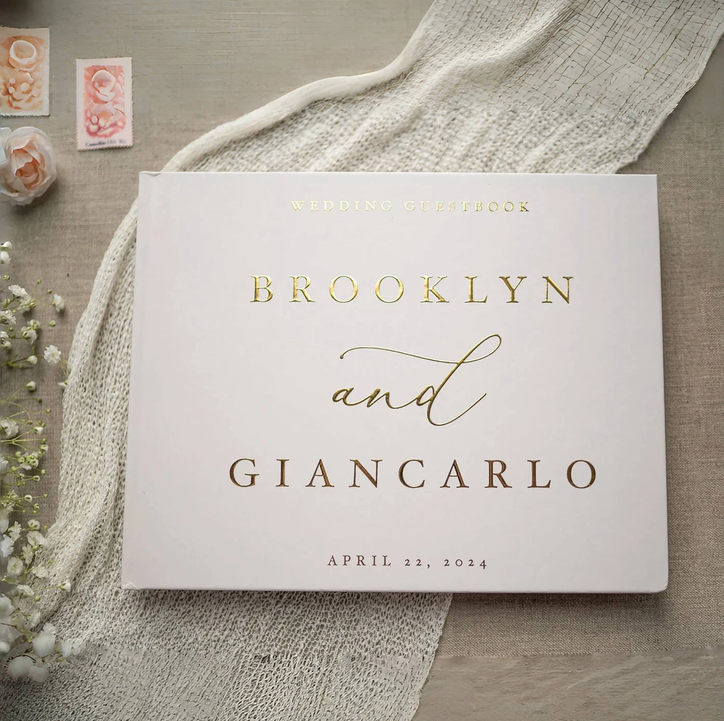 Personalized Wedding Guest Book For Engagement Bachelorette Party Birthday Bridal Shower Keepsake Book Horizontal Signature B