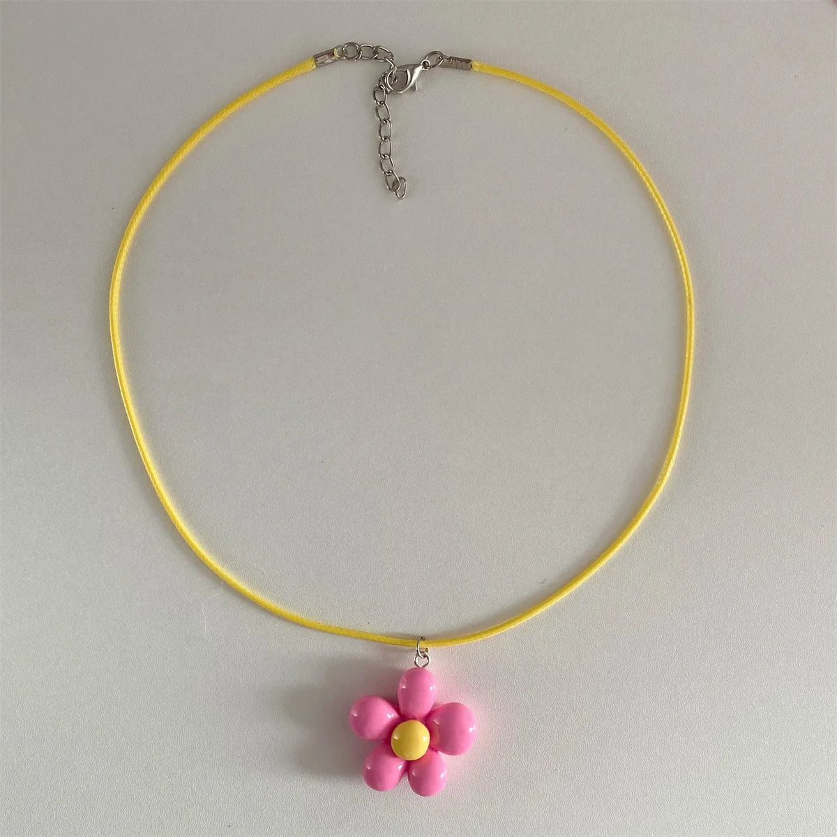 LATS Sweet Colorful Flower Pendant Necklace for Women Girl Floral Design Rope Chain Chokers Fashion Jewelry Gift - 771051