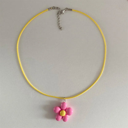 LATS Sweet Colorful Flower Pendant Necklace for Women Girl Floral Design Rope Chain Chokers Fashion Jewelry Gift - 771051