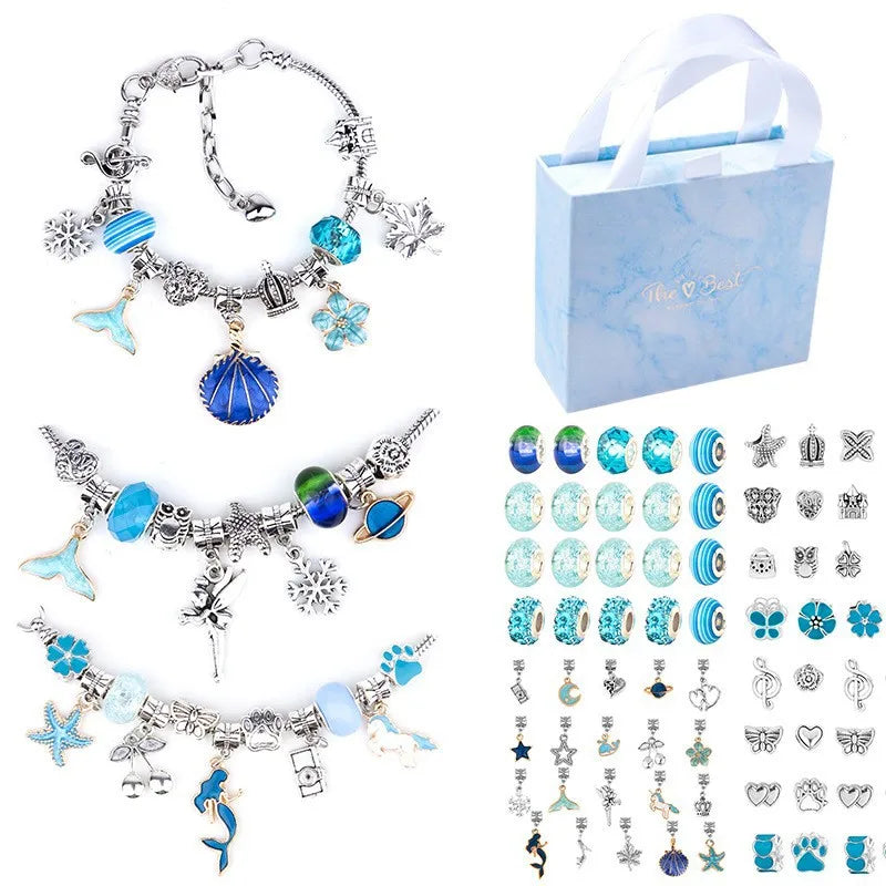 Charm Bracelet Making Kit DIY Jewelry Making Supplies Beads Unicorn Mermaid Crafts Handmade Gifts Set for Girls Teens Age - b