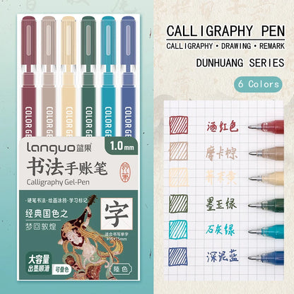 6 Pcs/Set Large Capacity Calligraphy Gel Pen 1.0mm Hard Tip Pens for Journaling Drawing Practice Planner Writing Stationery -
