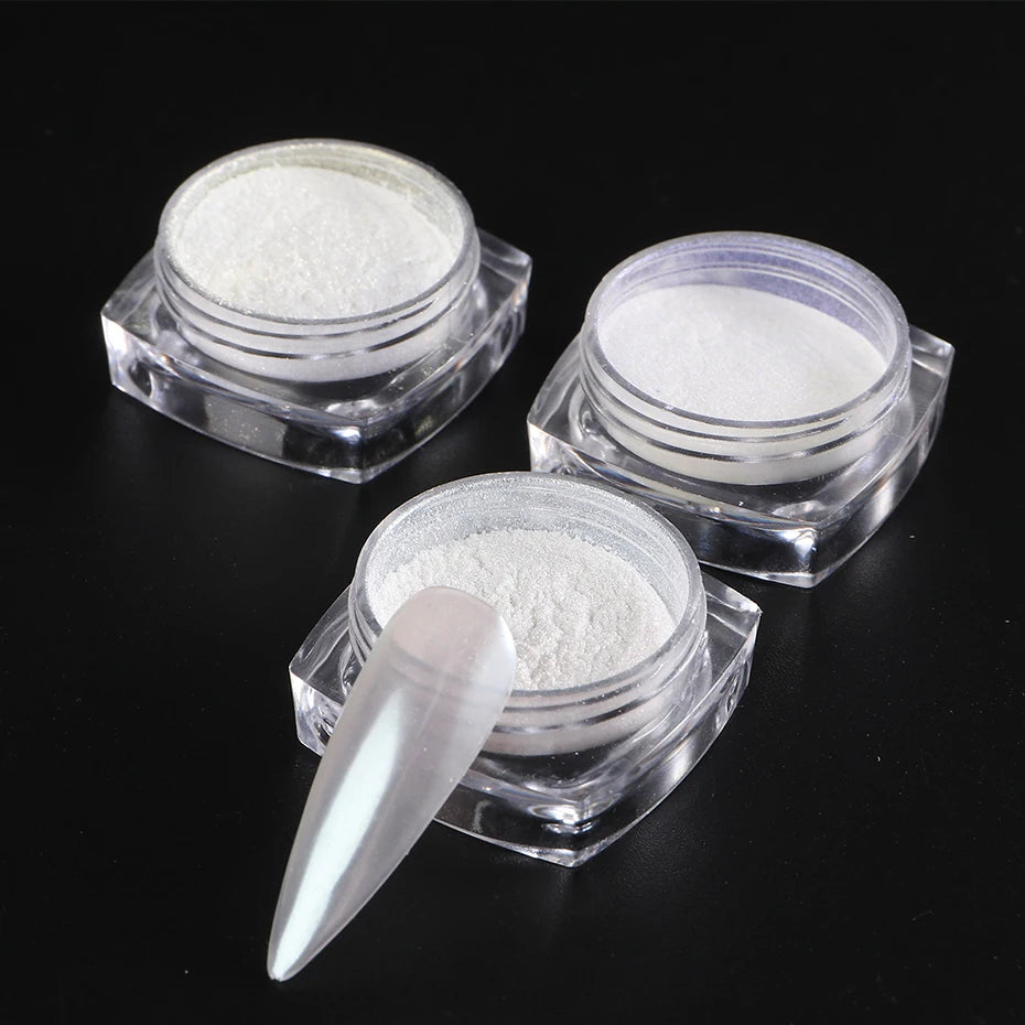 Moonlight Pearl White Nails Glitter Dust Chrome Aurora White Rubbing on Powder Shell Mirror Pigment Nail Art Supplies Decorat