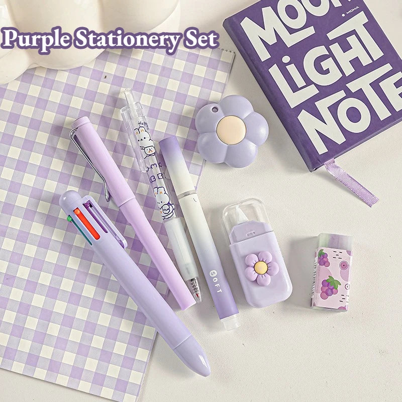 7-In-1 Stationery Set Stdudent Back To School Gel Pen Highlighter Ballpoint Pen Eternal Pencil Correction Tape Eraser Knife S