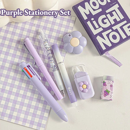 7-In-1 Stationery Set Stdudent Back To School Gel Pen Highlighter Ballpoint Pen Eternal Pencil Correction Tape Eraser Knife S
