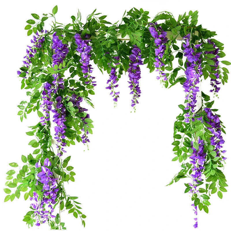 7ft 2m Flower String Artificial Wisteria Vine Garland Plants Foliage Outdoor Home Trailing Flower Fake Flower Hanging Wall De