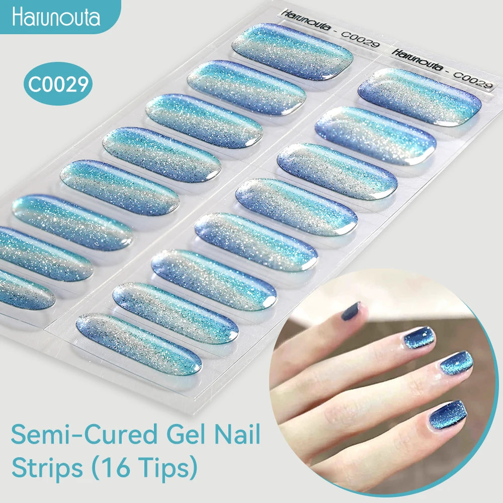 Gradient Auroras Semi Cured Gel Nail Strips Sparkly Shinning DIY Gel Polish Stickers for Nails Works with UV/LED Nail Lamps -