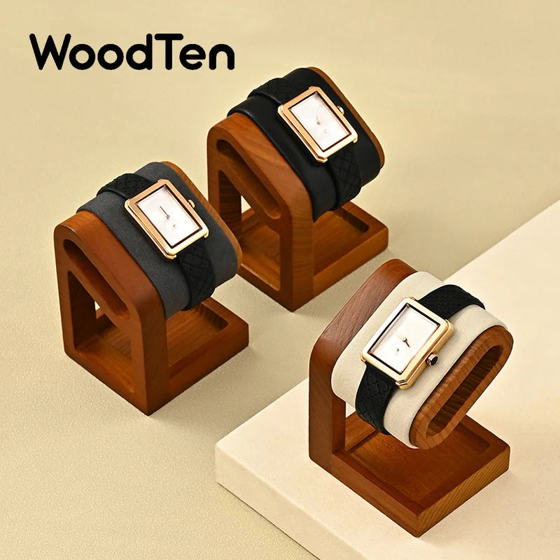 WoodTen Solid Wood Watches Display Stands Base Watch Necklace Bracelet Organizer Rack Bangle Scrunchie Headband Showcase Stan