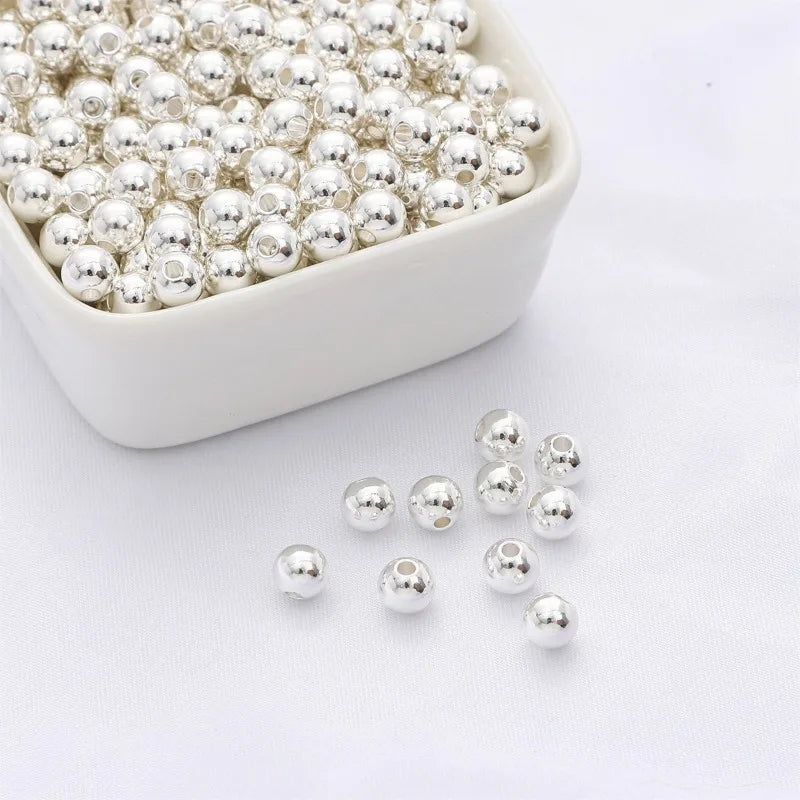 Genuine 925 Sterling Silver Round Beads Spacer Beads Jewelry Making Loose Beads Finding for DIY Bracelet Necklace Accessories