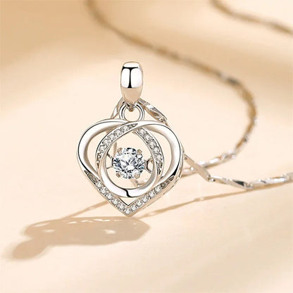 925 Sterling Silver Heart Shaped Necklace Bracelet Set for Women Vintage Korean Blue Crystal Bracelets Jewelry Set Party Jewe