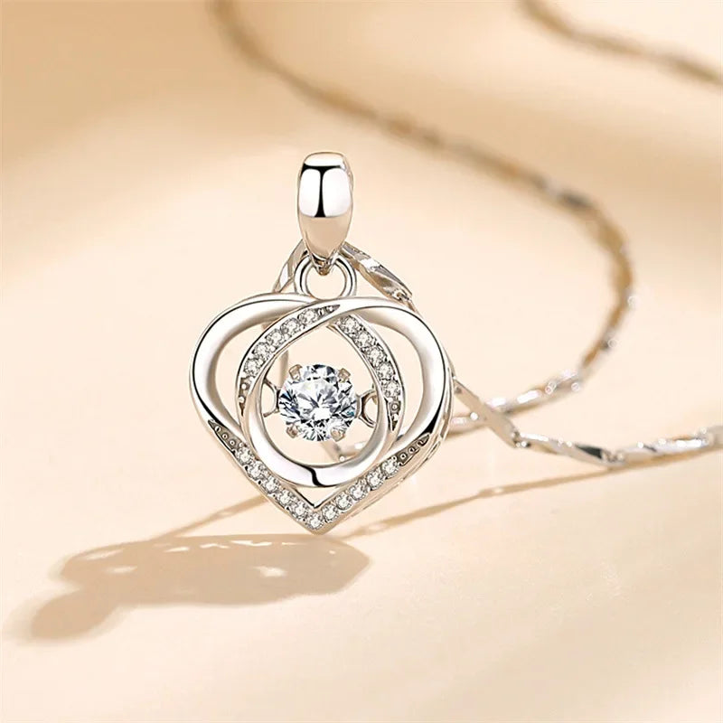 925 Sterling Silver Heart Shaped Necklace Bracelet Set for Women Vintage Korean Blue Crystal Bracelets Jewelry Set Party Jewe
