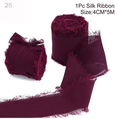 5m/Roll Frayed Silk Ribbon Edged Wrinkle Chiffon Handmade Ripped Wedding Party Flower Bouquet Gift Packing Decorations DIY Cr