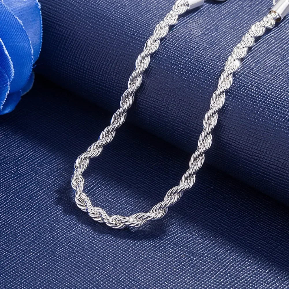 925 Sterling Silver Bracelet 4mm20cm Flat Side Chain Lobster Clasp For Woman Man Wedding Engagement Jewelry