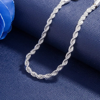 925 Sterling Silver Bracelet 4mm20cm Flat Side Chain Lobster Clasp For Woman Man Wedding Engagement Jewelry