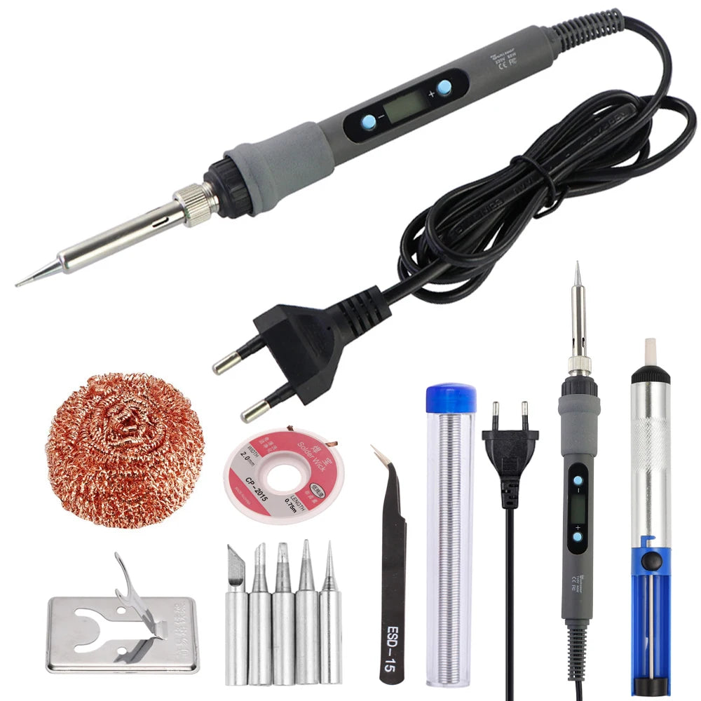 60W/80W Electric Soldering Iron Adjustable Temperature Digital Display Electronic Welding Repair Tools With Solder Tin Iron T