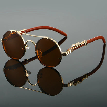 KAMMPT Vintage Round Sunglasses Men Fashion Double Bridge Multicolor Shades Women Retro Trendy Brand Luxury Design Sun Glasse