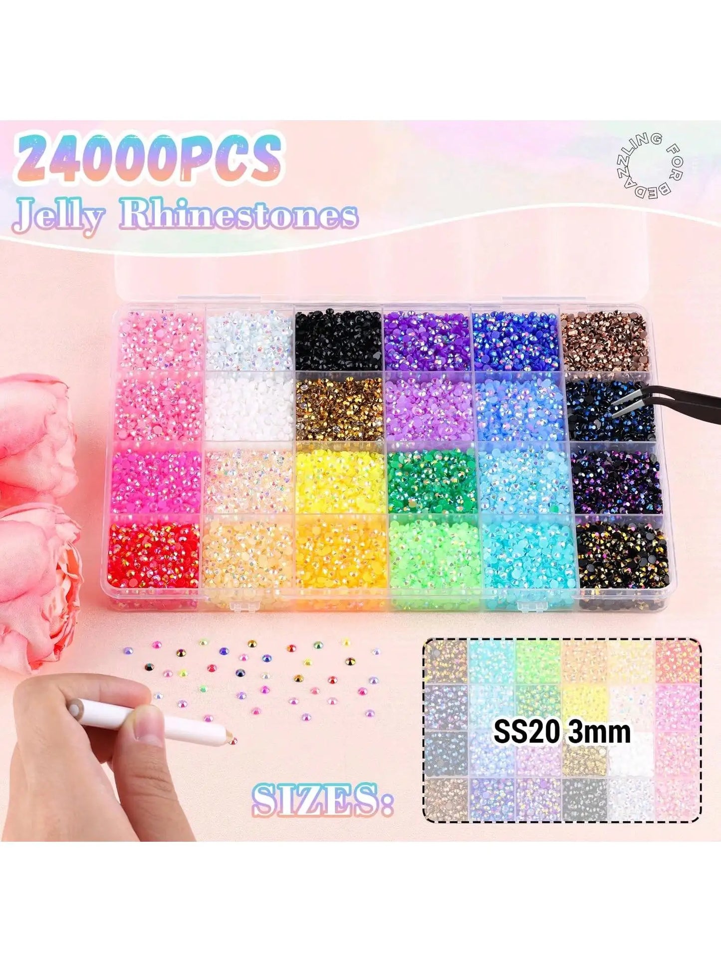 28 Grid 3/4/5mm Mixed Color Jelly/Resin Drill Rhinestone Set DIY Clothing Nail Drill Phone Drill Glasses Drill Hat Drill, Etc