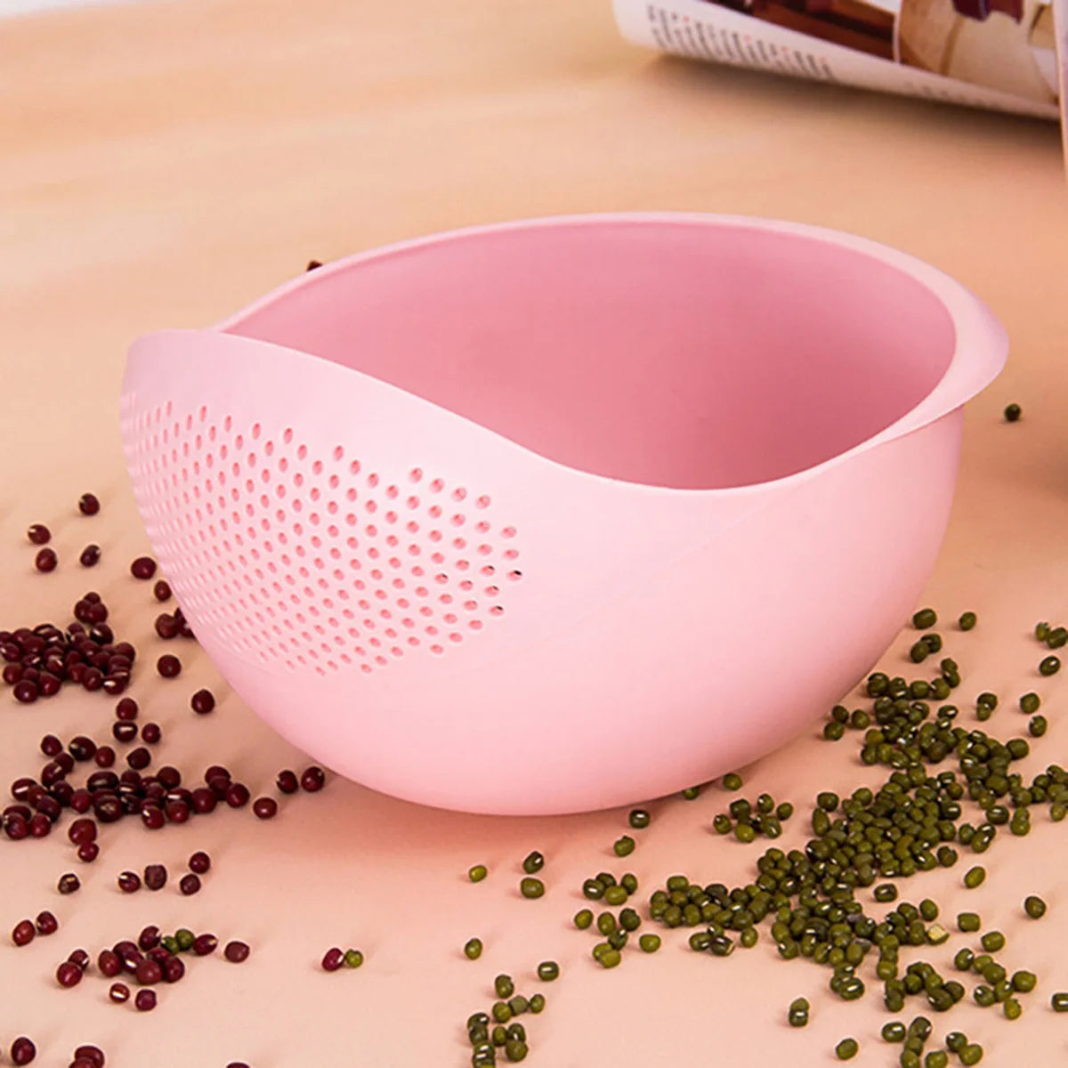1/3pcs- Colander Rice Bowl Drain Basket Fruit Bowl Washing Drain Basket with Handle Washing Basket Home Kitchen Organizer - P