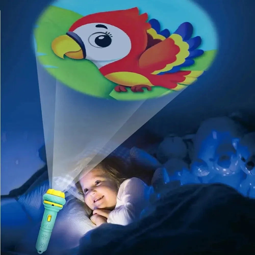 10 Cards Cartoon Projection Flashlight 80 Patterns Creative Children Flashlight Toy Projector Baby Toys Bedtime Story Book To