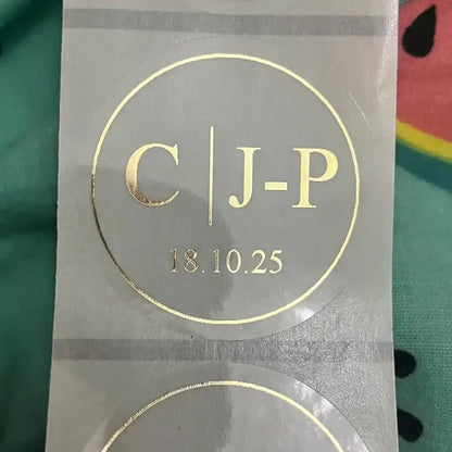 50 X Foiled Wedding Monogram Initials Stickers, Personalised Wedding Favour Labels, Custom Shiny Foil Gold Transparent