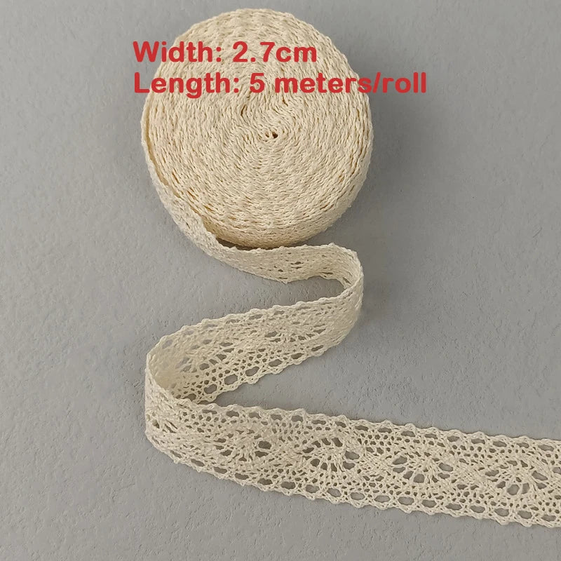 5M Cotton Lace Trim Sewing Crochet Lace Ribbon Beige Trim Lace Ribbon DIY Wedding Party Christmas Gift Decor Sewing Craft Sup