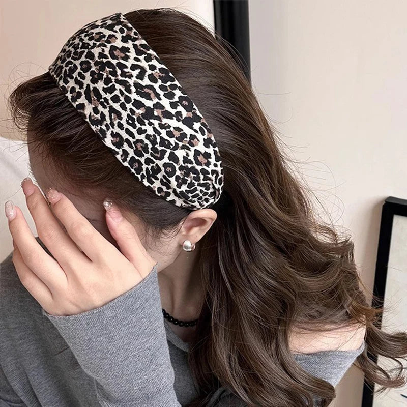 Vintage Solid Soft Cotton Hairband Women Girls Leopard Print Headband Sweet Hair Hoop Elastic Hair Band Fashion Hair Accessor