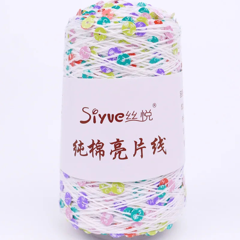 Crochet Sequin Yarn, 100g Cotton Thread, Hand Woven Yarn for DIY Accessories, Knitting Yarn for Fashion Projects, Unique Birt