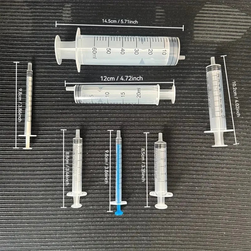 14/10pcs Syringe Set with Blunt Needles, Various Size1ml,3ml,5ml,10ml,20ml,60ml,Plastic, for Refilling, Measuring, Scientif