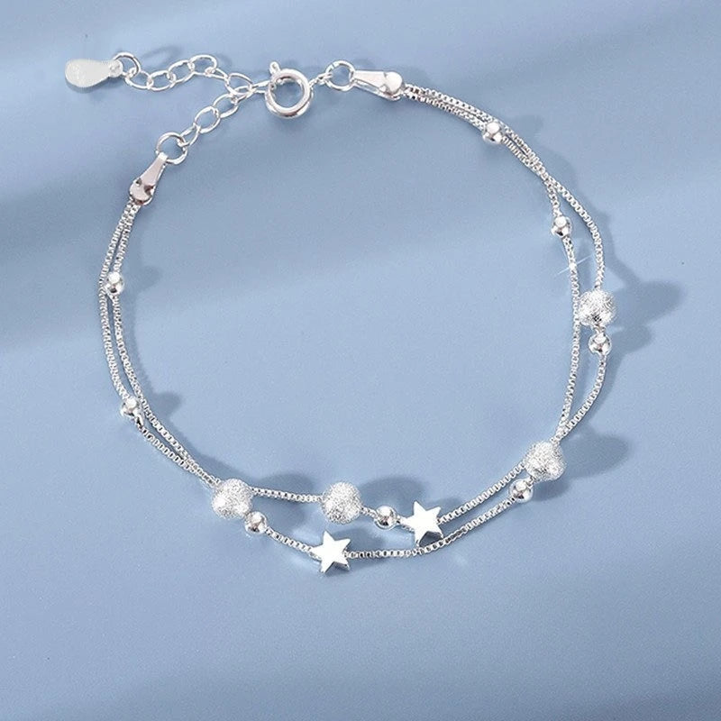 6Pcs 925 Sterling Silver Rhinestone Bracelets for Women Girls Luxury Korean Sparkling Starry Sky Charm Bracelets Party Jewelr